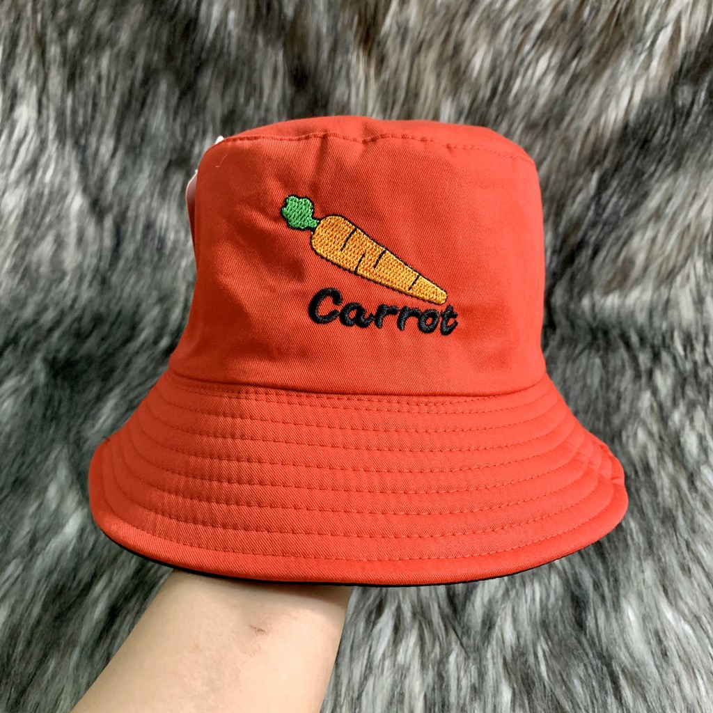 Nón Bucket / Mũ Vành Tròn 2 Mặt Thêu Hình Carrot Dễ Thương