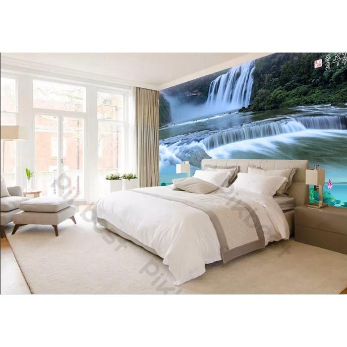Cánh đồng hoa sen và thác nước, Tranh 3d dán tường hiện đại phòng khách, phòng ngủ MS998787