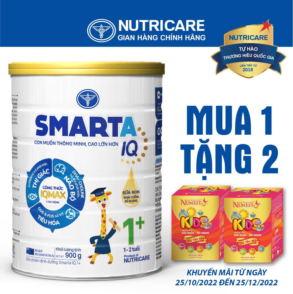 Sữa bột Nutricare Smarta IQ 1+ giúp trẻ phát triển trí não 900g