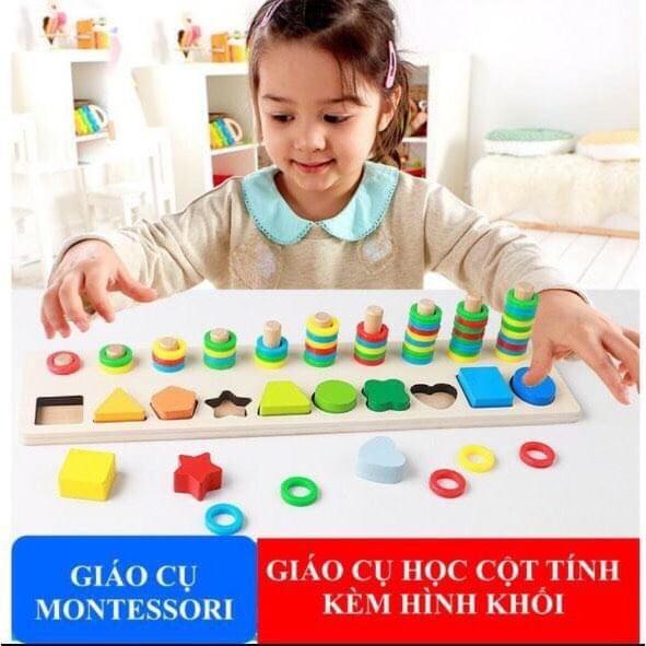 Đồ Chơi Giáo Dục Bằng Gỗ,Cột Tính Học Đếm Bậc Thang Giúp Bé Học Số Đếm,Nhận Biết Màu Sắc Hình Khối