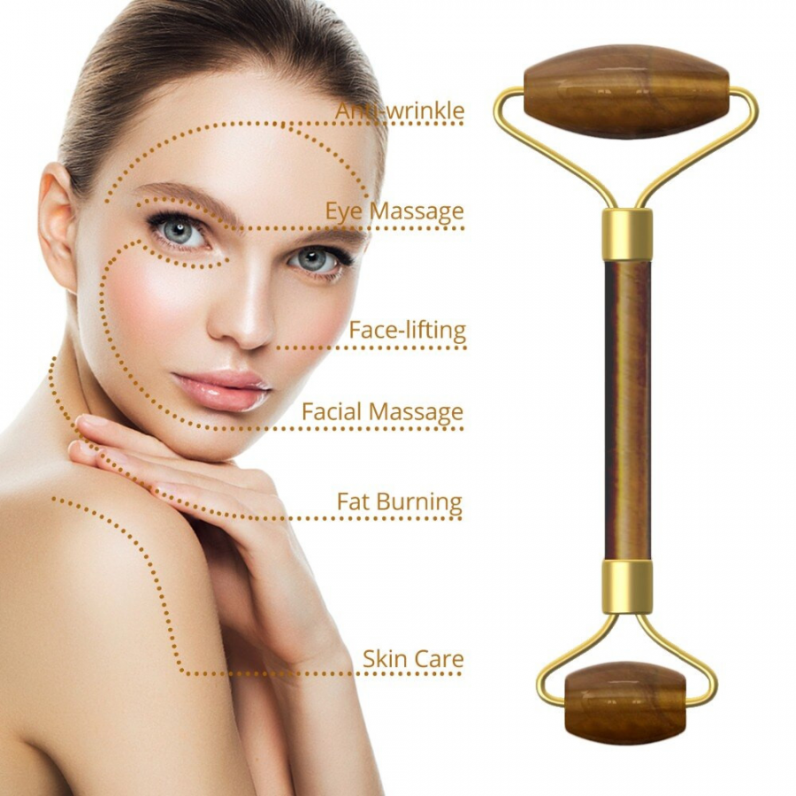 Thanh lăn massage mặt bằng đá tự nhiên Mắt Hô Tiger's Eye Stone