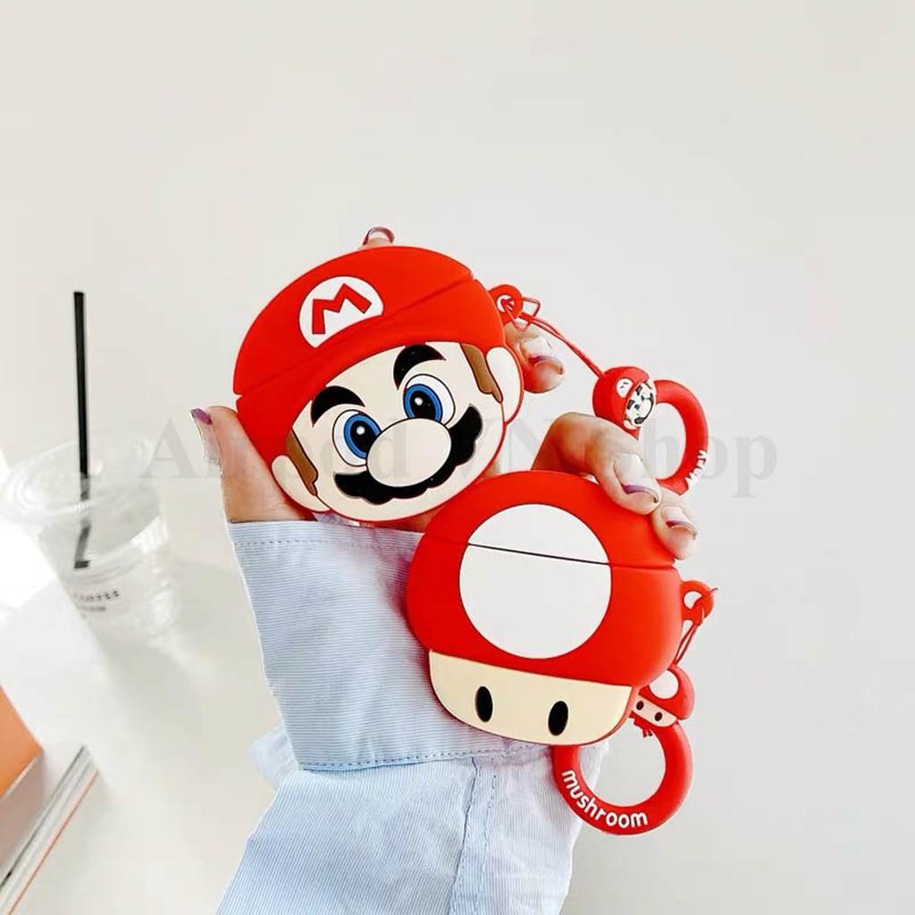 Bao Case Ốp dành cho Airpods 1- 2, Airpods Pro silicon 3D Mario & Mushroom cao cấp