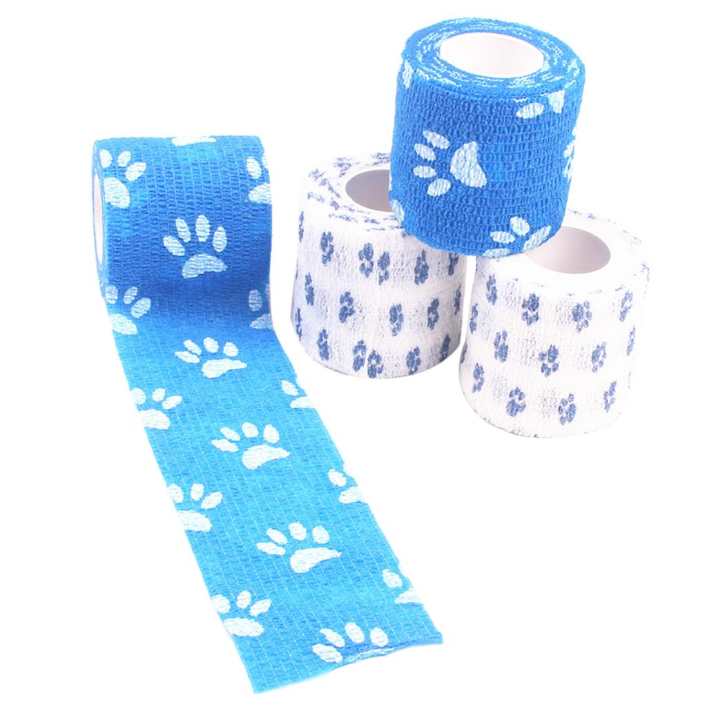4 Pieces Self-Adhesive Bandage Athletic Pet First Aid Tapes with Paw Print