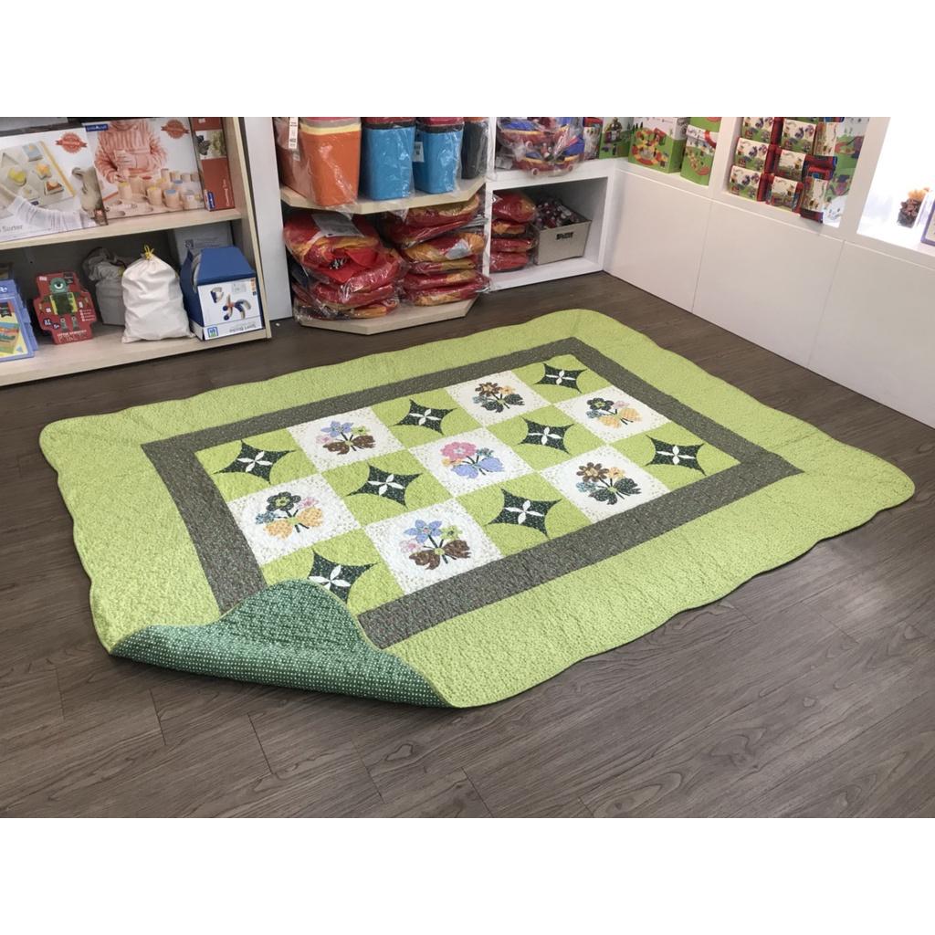 Thảm lót sàn - Ô vuông trắng xanh viền xanh lá- TLS063