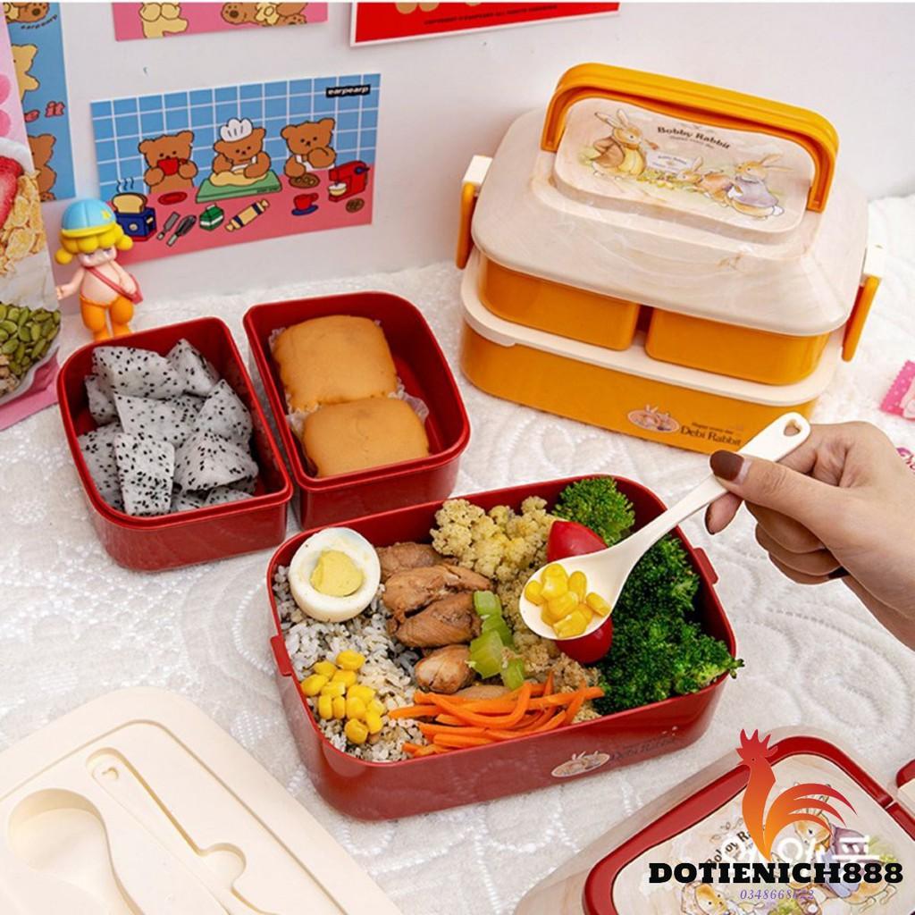 Hộp Cơm Văn Phòng Phong Cách Hàn Quốc 3 Ngăn 2 Tầng Tiện Lợi Hộp Cơm Loại To Kèm Thìa Dĩa đủ màu