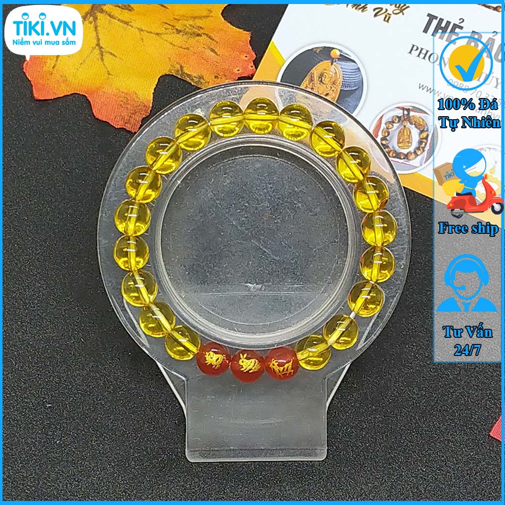 Vòng đá thạch anh vàng tam hợp hợi mão mùi - chất liệu tự nhiên - size 8 10ly cho nữ mệnh kim, mệnh thổ - có khai quang điểm nhãn may mắn tài lộc - PHONG THỦY ANH VŨ