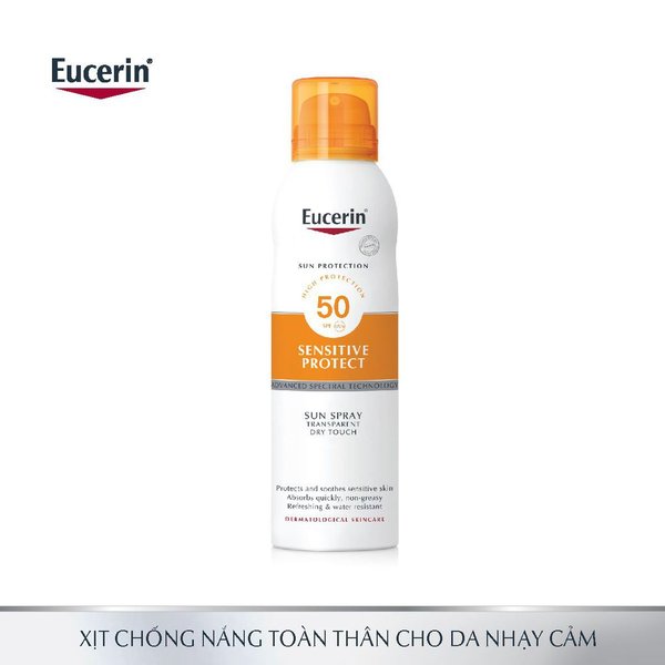 Eucerin Xịt Chống Nắng Toàn Thân Sun Spray Transparent Dry Touch Sensitive Protect SPF 50 200ml