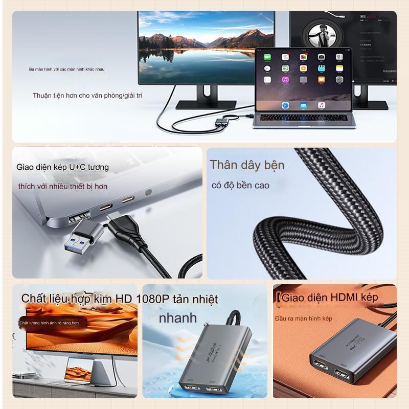 ROGTZ Cáp Chuyển USB Type-C Ra 2 Màn Hình Độc Lập HDMI + HDMI (Cần Cài APP) JH-Z936B - Hàng Nhập Khẩu