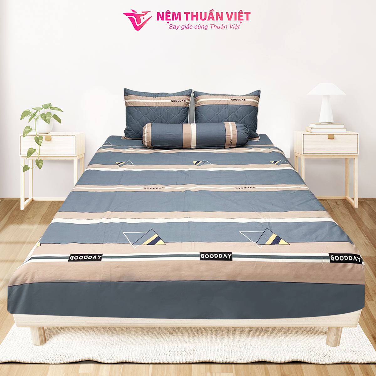 Chăn Mền 100% Cotton Thuần Việt - Xanh Kẻ Sọc COT02 - Kích Thước 180x200 cm