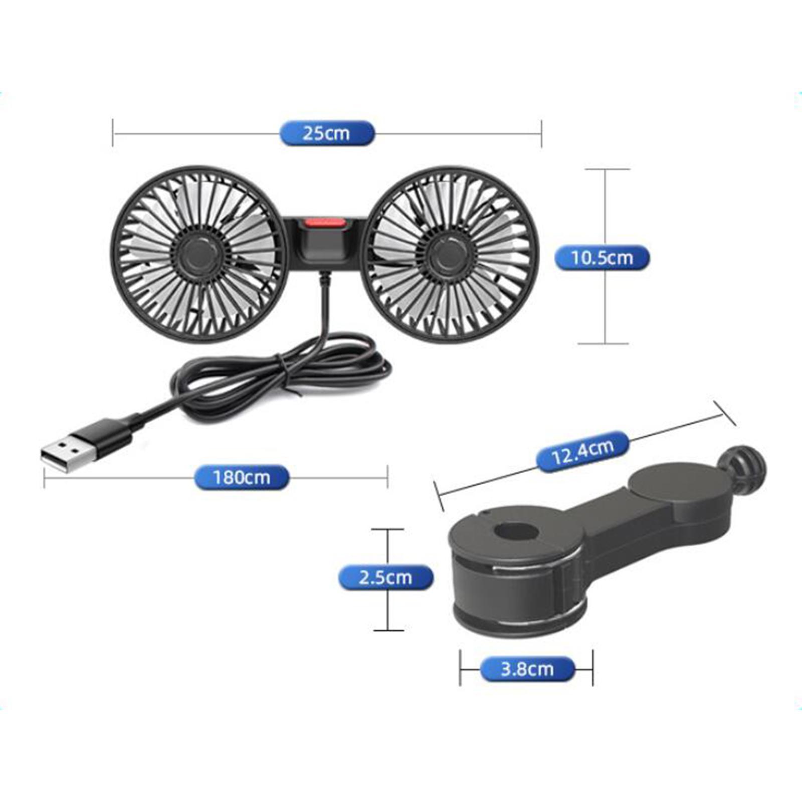 Car Fan USB Degrees Rotary Accessories 3 Speeds Portable Air Circulation Fan Strong Wind Fan for Sedan RV Vehicle SUV