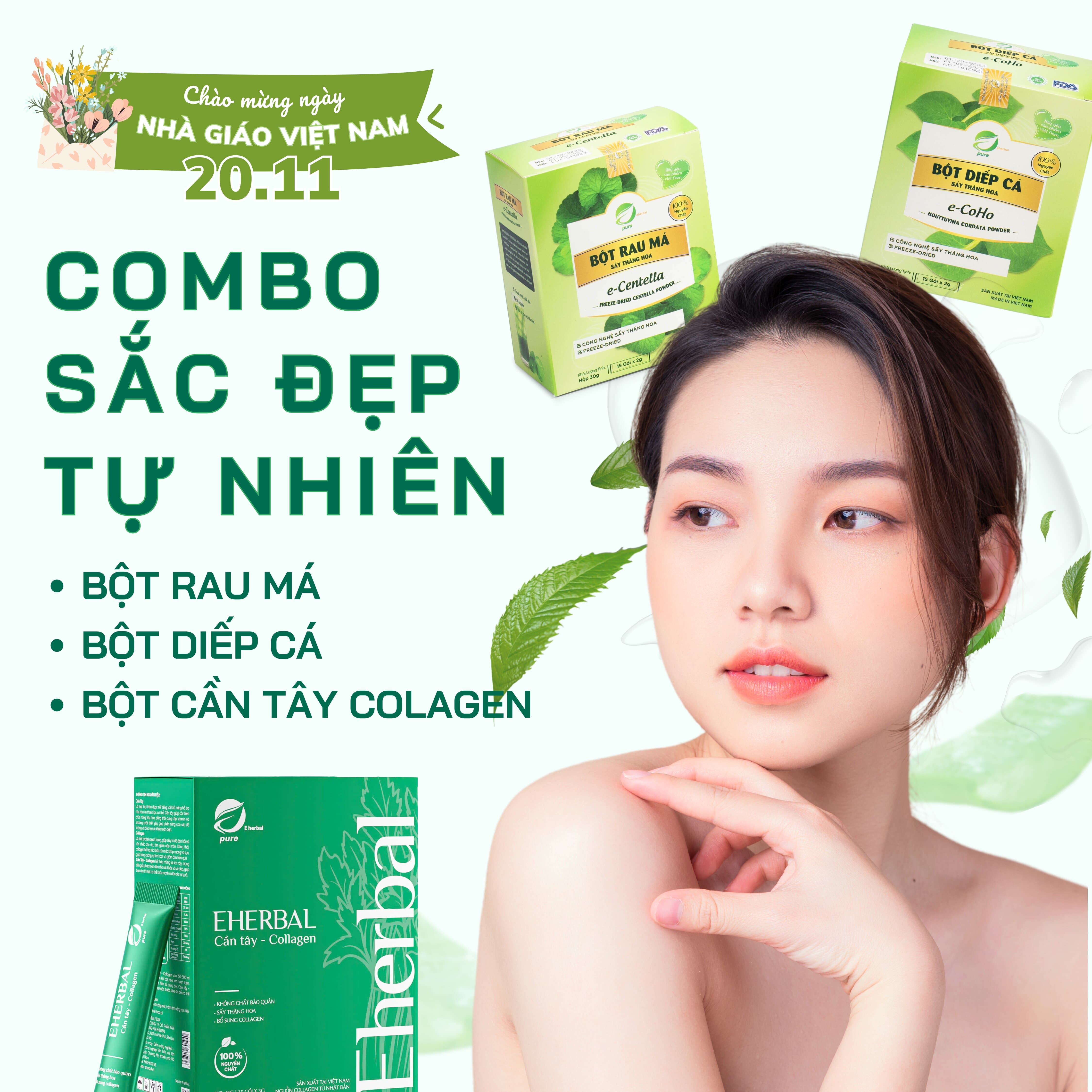 Combo Sắc Đẹp Tự Nhiên: 1 hộp bột Rau Má+ 1 hộp bột Cần Tây Collagen+ 1 hộp bột Diếp Cá