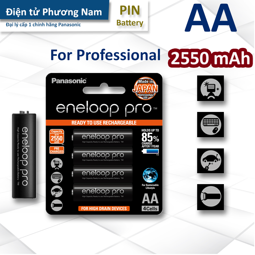 Bộ combo bộ sạc eneloop K-KJ55MCC40V và pin sạc eneloop pro vỉ 4 viên AA BK-3HCCE/4BV-Panasonic hàng chính hãng