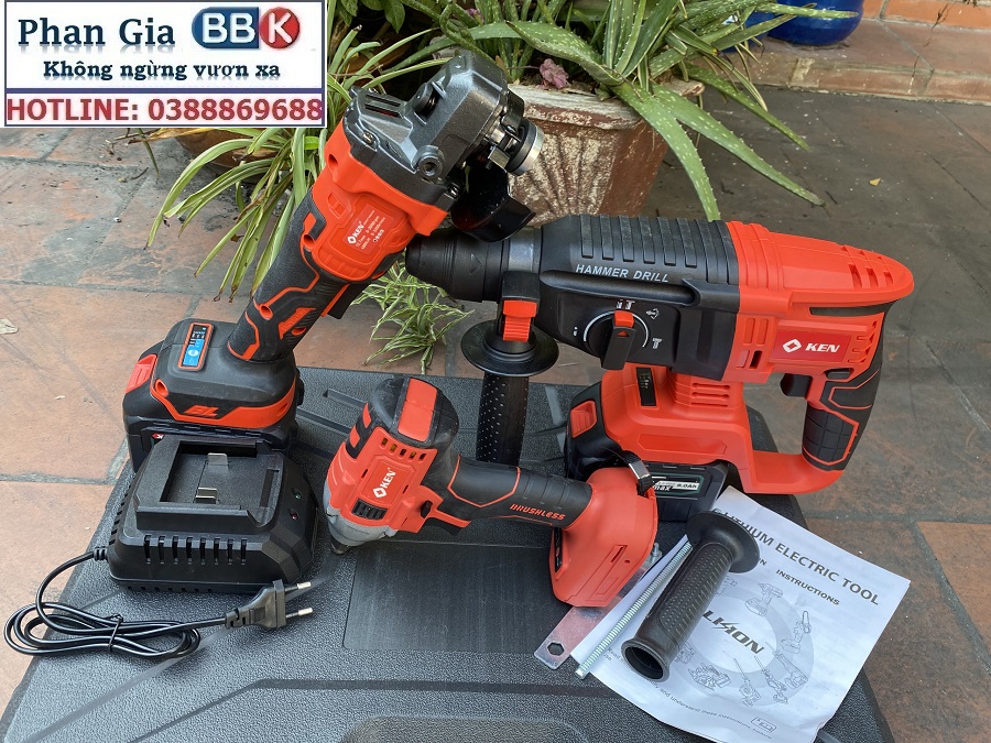 Bộ Combo 3 Trong 1 Gồm Máy Siết Bulong, Máy Mài Cầm Tay Và Máy Khoan Đục Bê Tông Dùng Pin 199V, 2 Pin 15 Cell