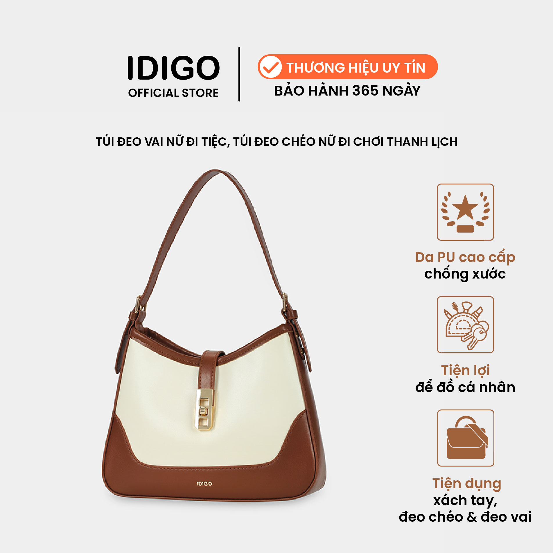 Túi đeo vai đi tiệc, túi đeo chéo nữ đi chơi hình thang thanh lịch IDIGO FB2-4321