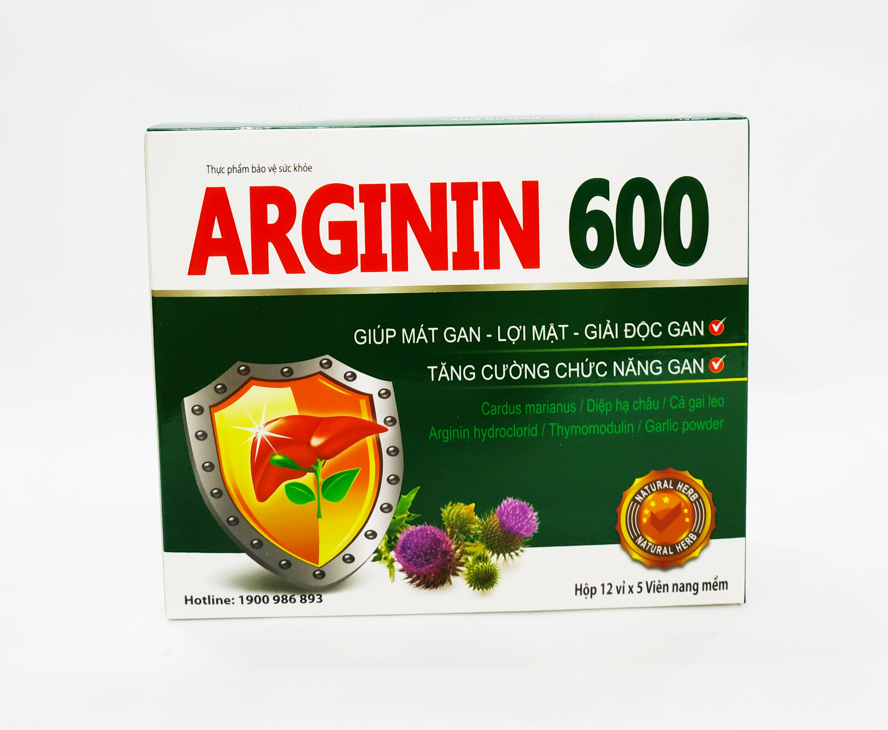 Viên Uống Bổ Gan Arginin 600 - Hỗ Trợ Giải Độc, Bảo Vệ Tế Bào Gan - Giúp Thanh Nhiệt Mát Gan - Hết Lo Nóng Trong, Dị Ứng Mẩn Ngứa, Nổi Mề Đay - Hộp 60 Viên