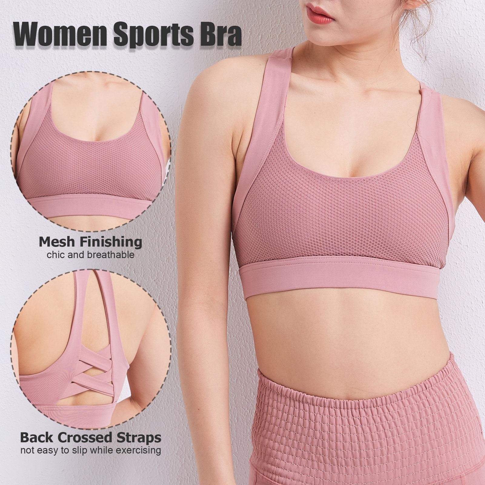 Áo ngực Thể thao cho nữ tập thể thao yoga, có Quai chéo Dây lưới Đệm áo Crop Tops
