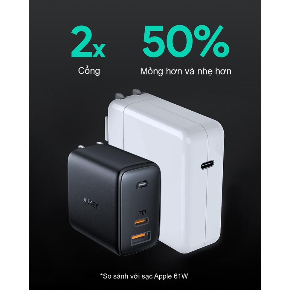 Củ Sạc Siêu Nhanh GAN AUKEY PA-B3 65W Sạc Mac 65W, PD 20W Cho iP 13 12 Pro 11 Pro XS - Hàng Chính Hãng