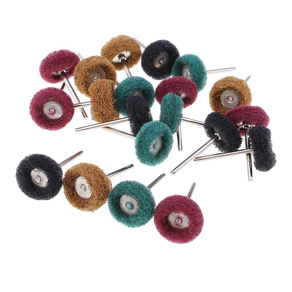 20 Pieces Mini Brush Scouring Pad Abrasive Wheel Nylon Fiber Grinding Sanding Head Buffing Polishing Wheel 1'' 25mm Set For Rotary Tools