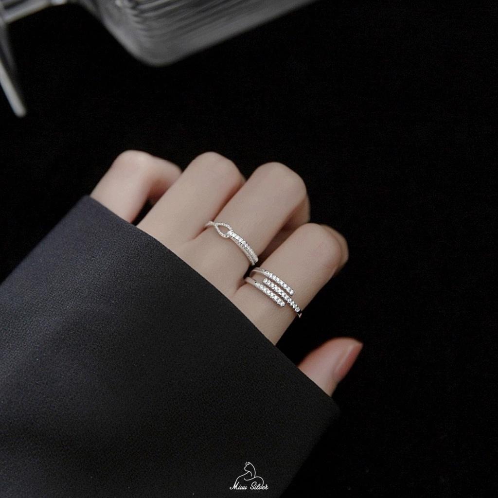 Bộ 2 nhẫn bạc nữ Miuu Silver, nhẫn nữ đính đá điều chỉnh size Kzim và Dnot
