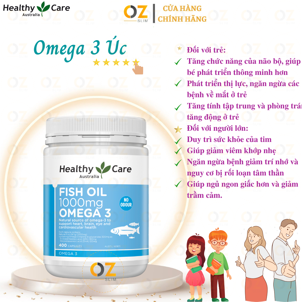 Omega 3 Úc Healthy Care Fish Oil 1000mg Hỗ trợ sức khỏe não bộ, hệ thần kinh, tim mạch, khớp, bổ mắt, Làm đẹp da và tăng sức khỏe tổng thể - OZ Slim Store