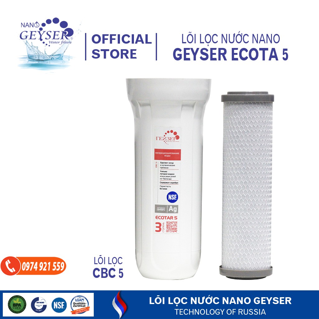 Bộ Lõi lọc nước 123 Ecotar-CB của máy bình lọc nước Nano Geyser Ecotar 5 không sử dụng điện giữ khoáng Nano Geyser của Nga