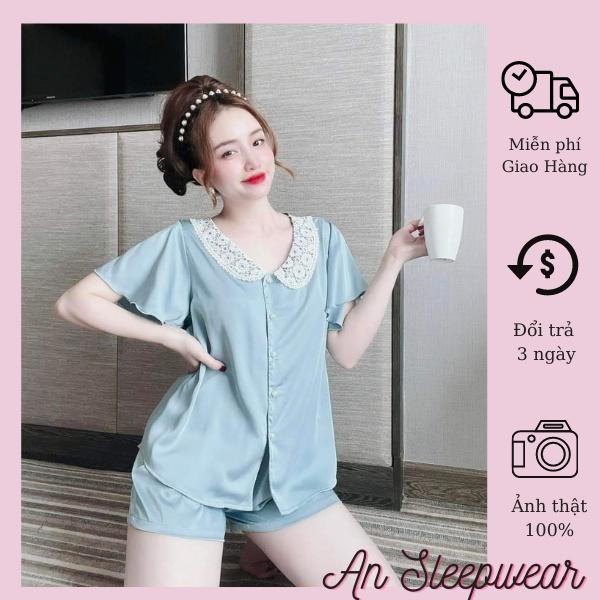 Đồ Mặc Nhà Quần Ngắn, Đồ Bộ Nữ Cổ Ren Tay Xòe Chất Lụa LATIN CAO CẤP, Ít Nhăn, Phom Dưới 56kg