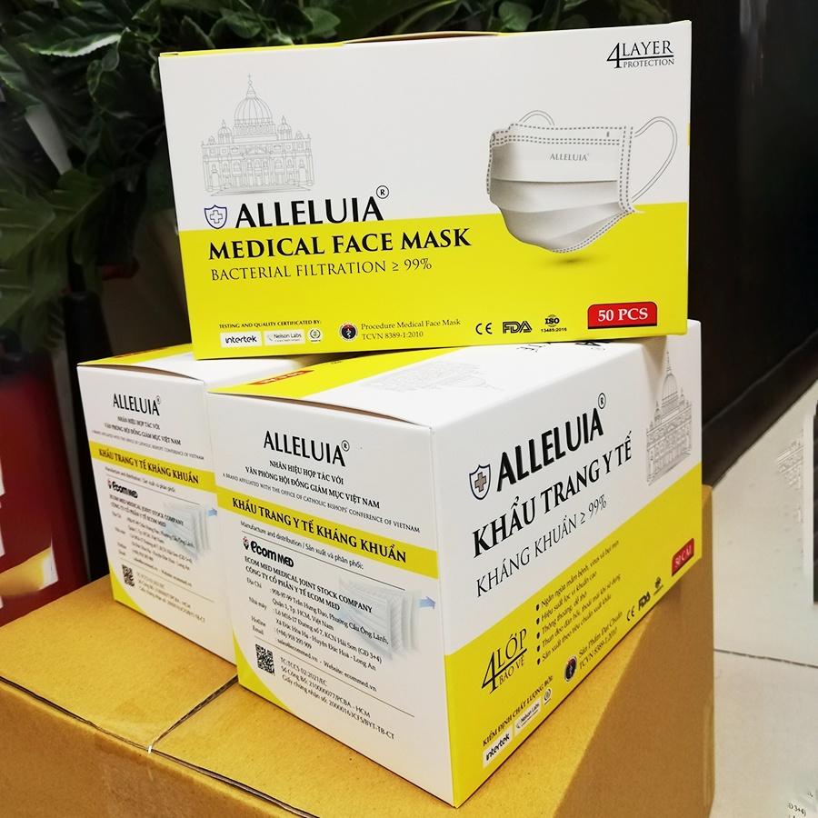 Thùng 12 Hộp Khẩu Trang y tế Công Giáo Alleluia EcomMed 4 Lớp Kháng Khuẩn 99%