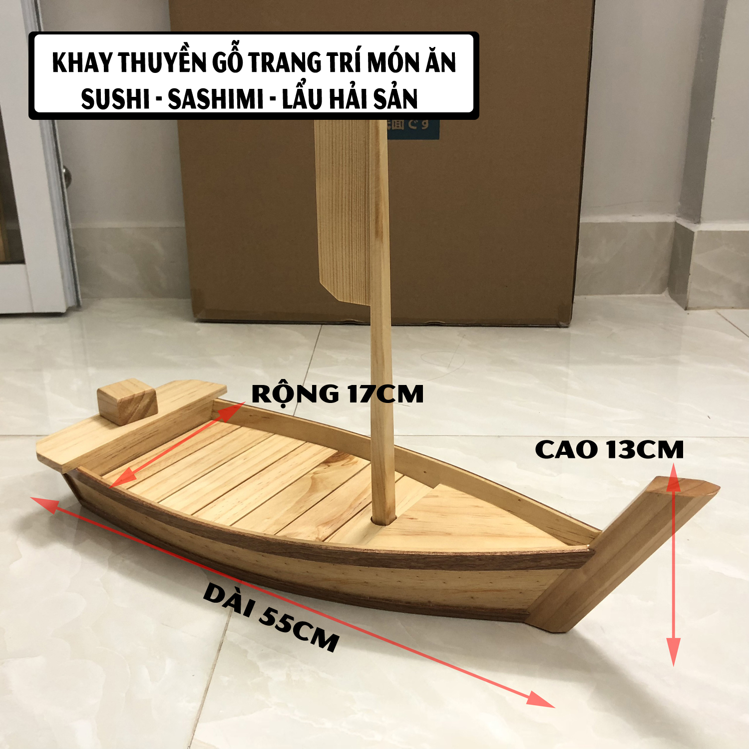Khay gỗ đựng sushi sashimi - khay thuyền gỗ sushi thuyền để setup lẩu - Gỗ thông