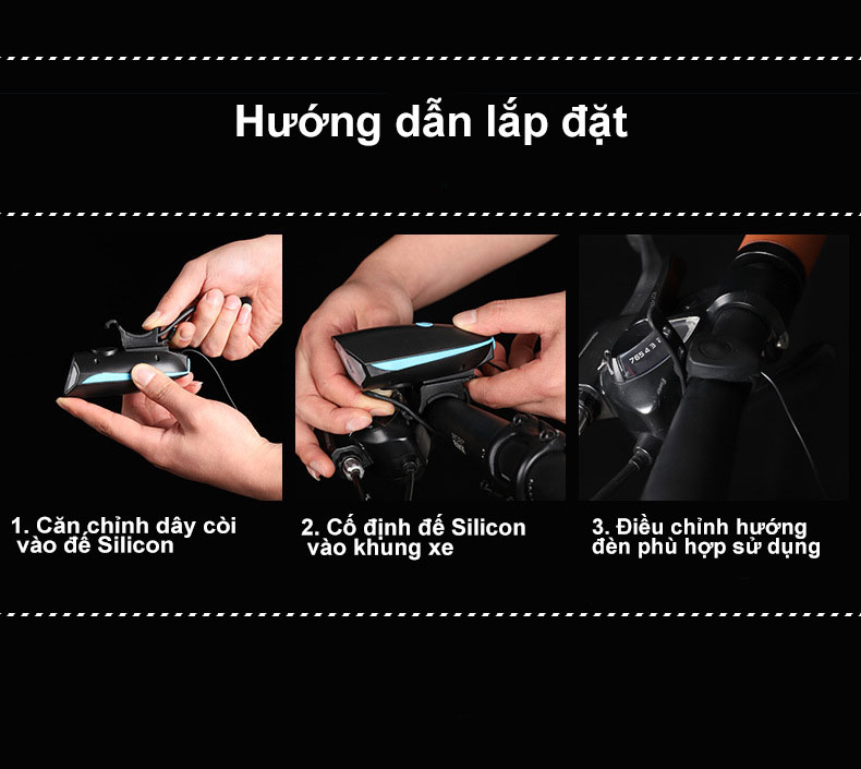 Đèn pin, đèn xe đạp siêu sáng, chống nước Rhino L102, pin sạc, 3 chế độ sáng, pin dài tới 4,5 tiếng - Hàng chính hãng