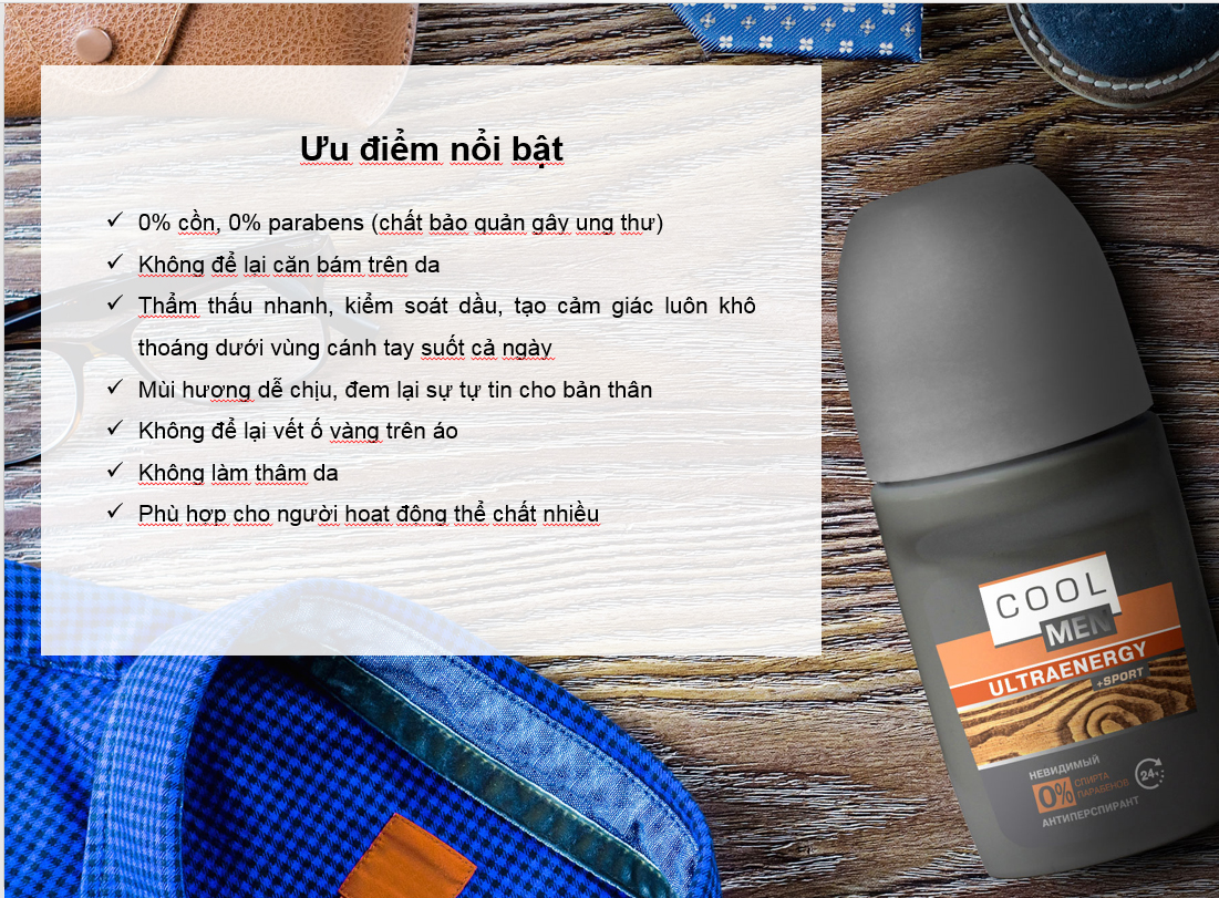 Lăn khử mùi Cool Men ULTRAENERGY dành cho người chơi thể thao 50ml