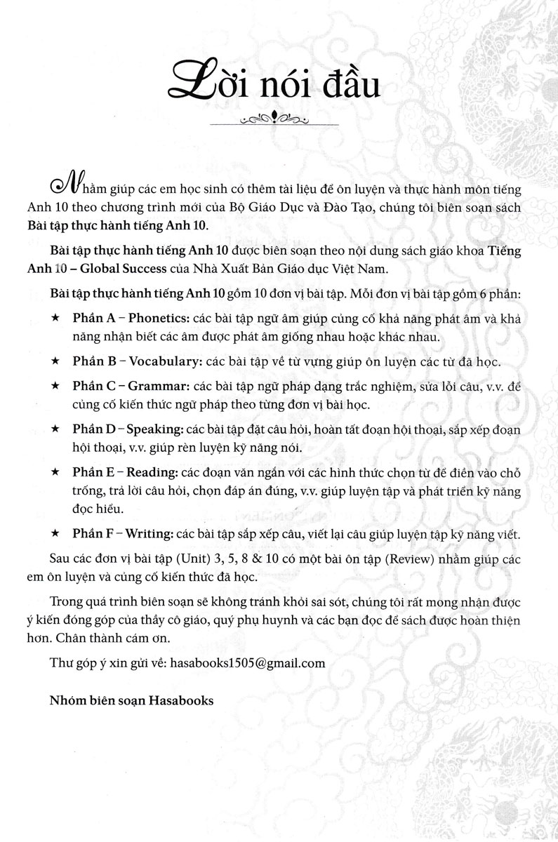 Bài Tập Thực Hành Tiếng Anh 10 (Dùng Kèm SGK Tiếng Anh 10 Global Success) (HASA)