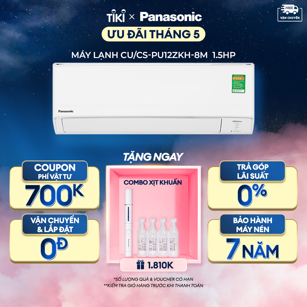 Máy lạnh/Điều hòa Panasonic CU/CS-PU12ZKH-8M - Công suất 1.5HP - Một chiều - Inverter - Lọc không khí bụi mịn - Hàng chính hãng