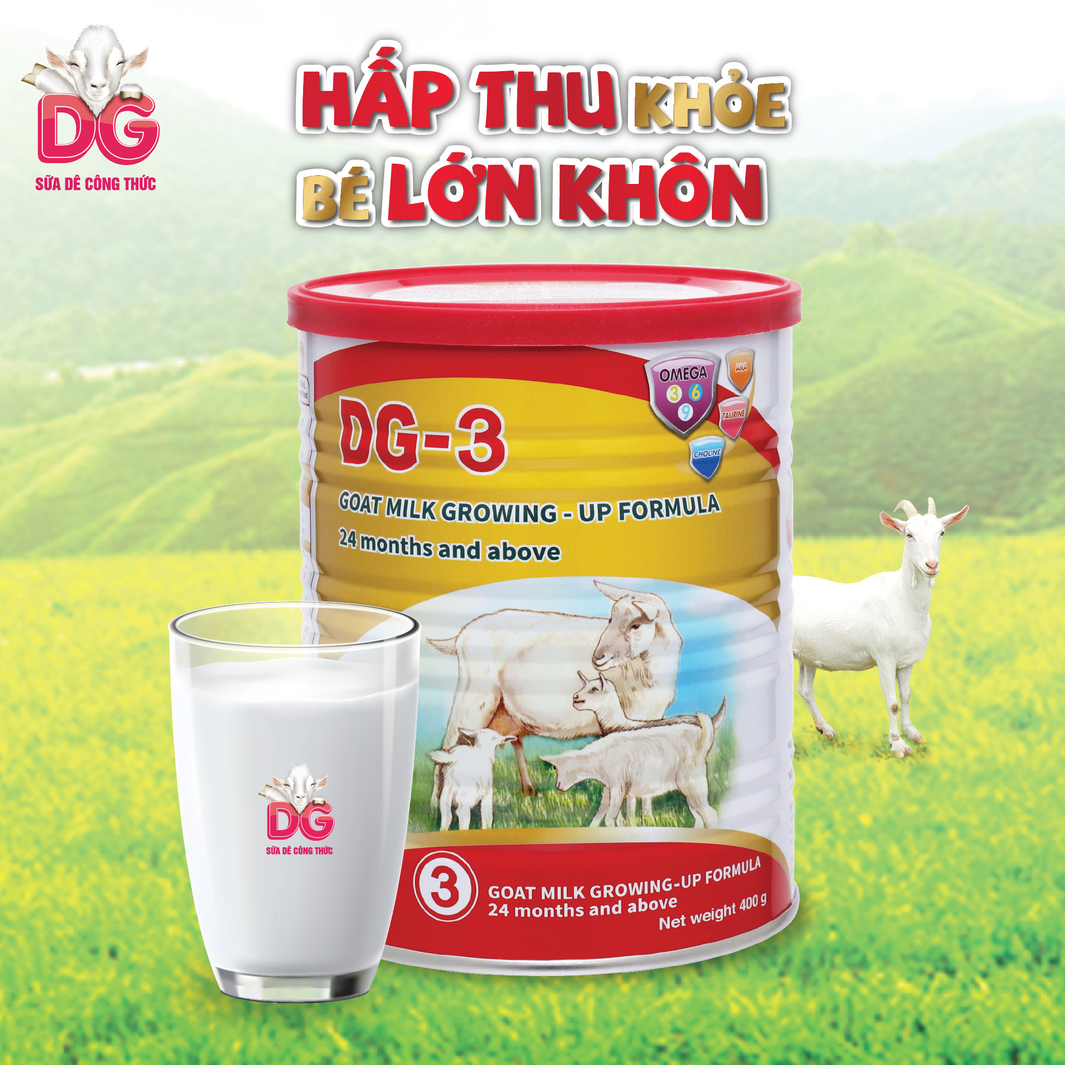 Combo 2 lon Sữa Dê DG-1 400g Tặng bộ 1 chiếc túi vải DG xinh xắn