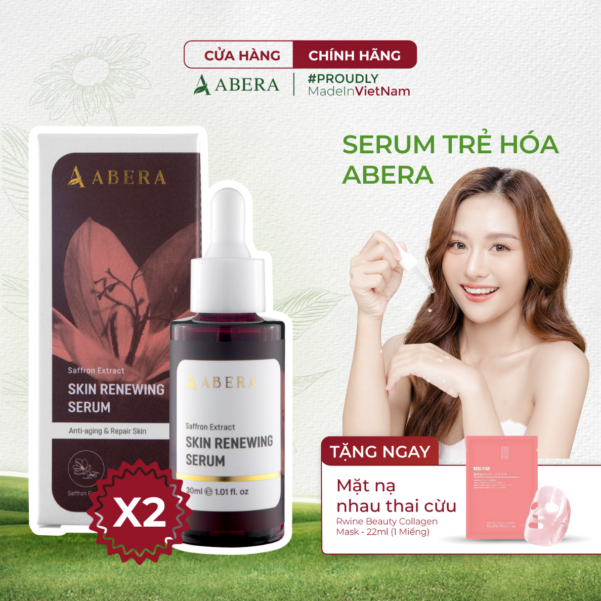 [COMBO 2] Serum Trẻ Hóa  Abera Cung Cấp Dưỡng Chất, Chống UV, Làm Sáng Da, Giảm Nếp Nhăn, Tái Tạo Tế Bào Da