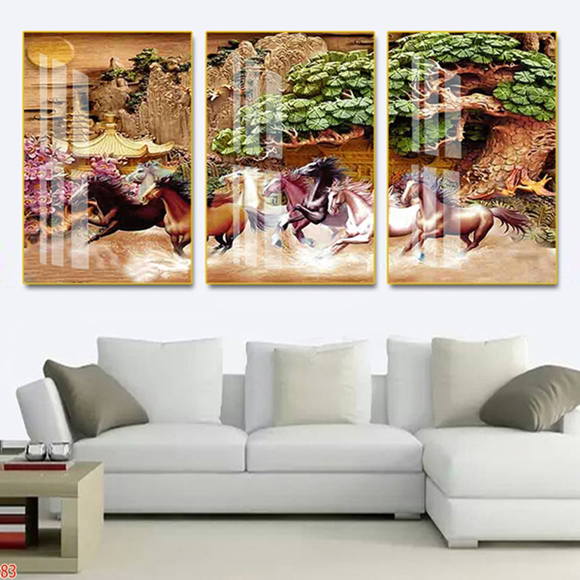 Bộ 3 Tranh Canvas Bát Mã Phi Nước Đại Phong Thủy - Tranh Treo Tường Giá Rẻ