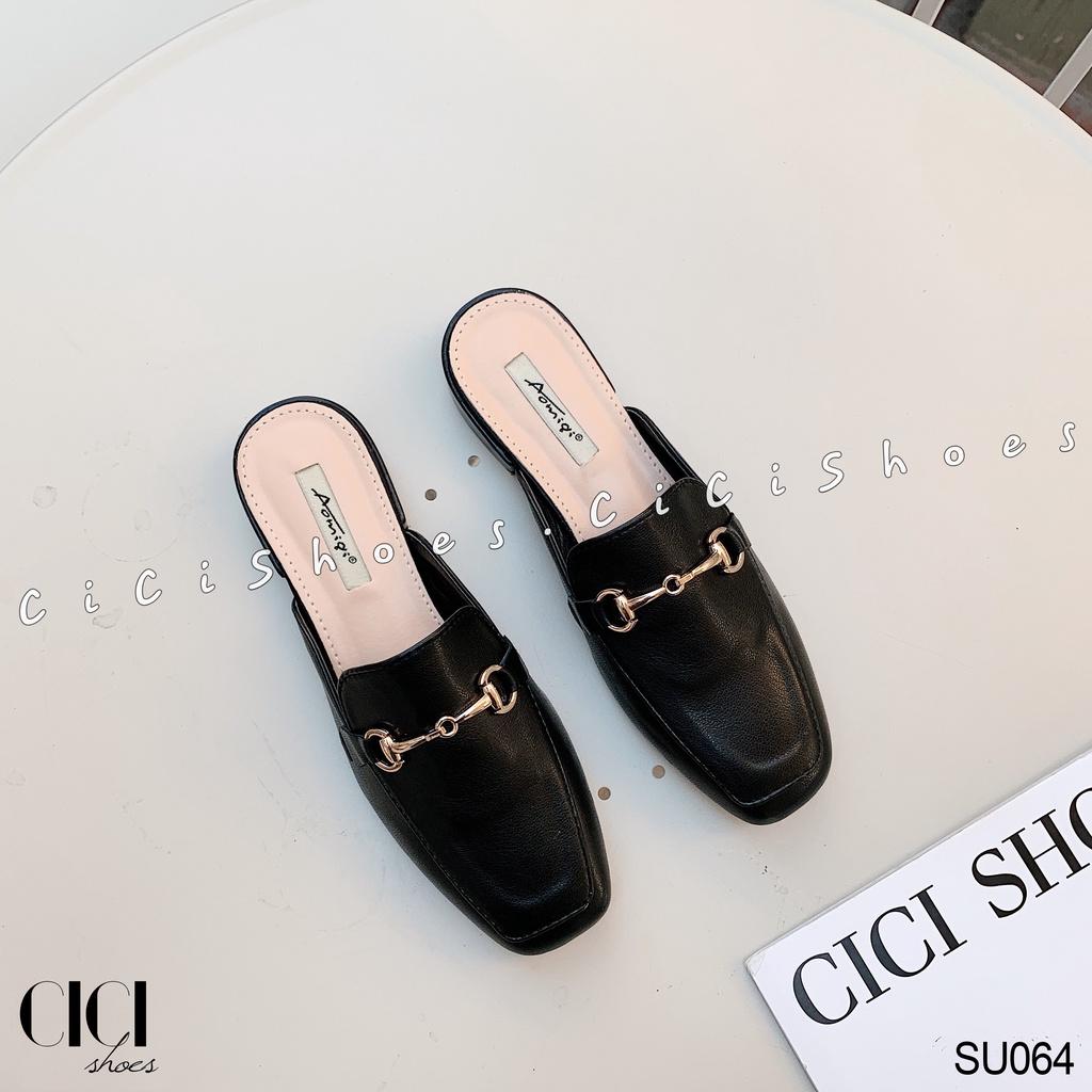 Giày sục cao gót nữ CiCi Shoes gót da 1cm, dép sục da khoá móc xích bé - SU064