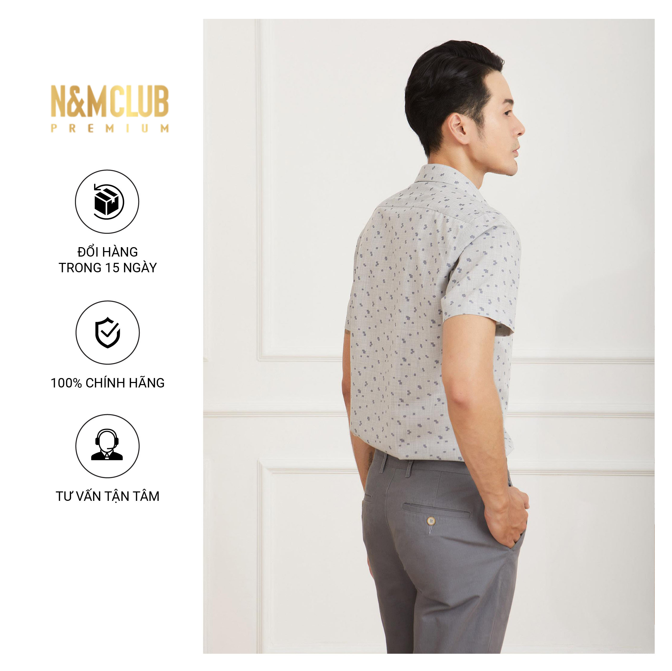 N&amp;M CLUB Áo Sơ Mi Nam Tay Ngắn chất liệu Bamboo cotton 2105049