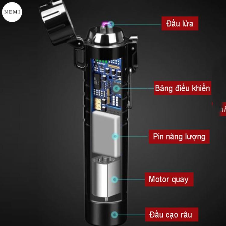 Máy Cạo Râu Mini Làm Bằng Hợp Kim Kẽm Vòng Quay Lên Đến 4500 Vòng/Phút Đi Kèm Bật Lửa Điện Không Gas An Toàn Khi Sử Dụng