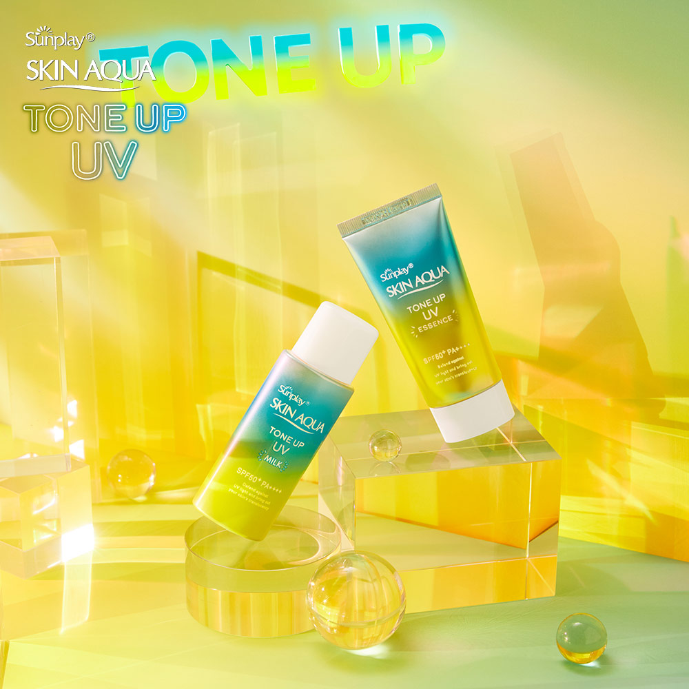 Kem chống nắng nâng tông Skin Aqua Tone up Mint Green cho da trắng có khuyết điểm đỏ, dạng sữa Sunplay Skin Aqua Tone Up UV Milk Mint Green SPF 50+ PA++++ 50g