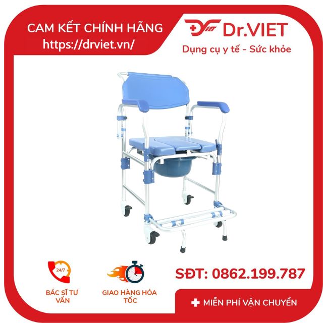 Ghế bô có bánh xe khung nhôm vệ sinh Lucass GX-200 - Ghế bô Khung Nhôm Cao Cấp, Có Đệm, Bánh Xe