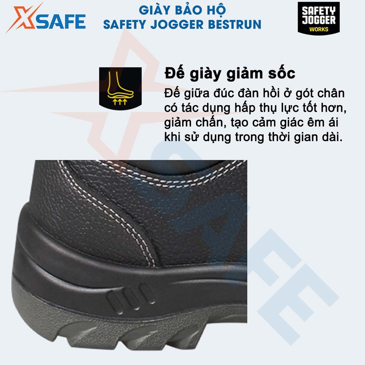 Giày bảo hộ lao động nam Jogger Bestrun S3 da bò, chống đinh/ nước/ trượt Giày công trình, nhà máy, form thể thao- XSAFE