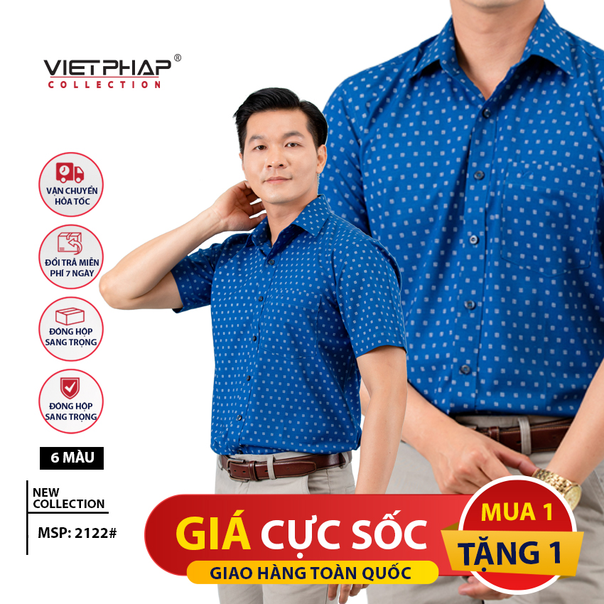 [MUA 1 TẶNG 1] Áo sơ mi Bamboo ngắn tay nam VIỆT PHÁP / Form Luxury / chất liệu Sợi Tre Cao Cấp thoáng mát, thấm hút mồ hôi tốt 2122