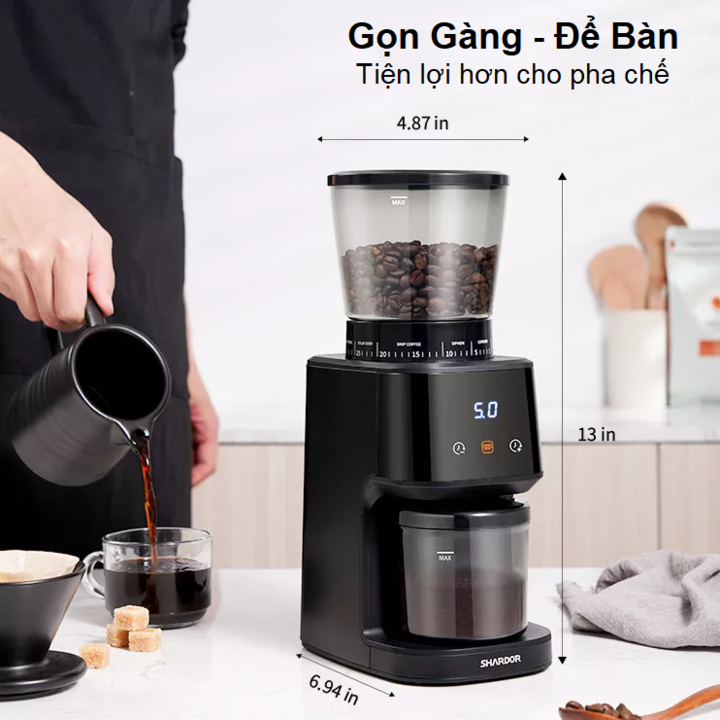 Máy xay hạt cà phê Espresso cao cấp Shardor BD-CG015 có Bảng điều khiển kỹ thuật số, Tích hợp 31 chế độ xay hạt cà phê - HÀNG NHẬP KHẨU