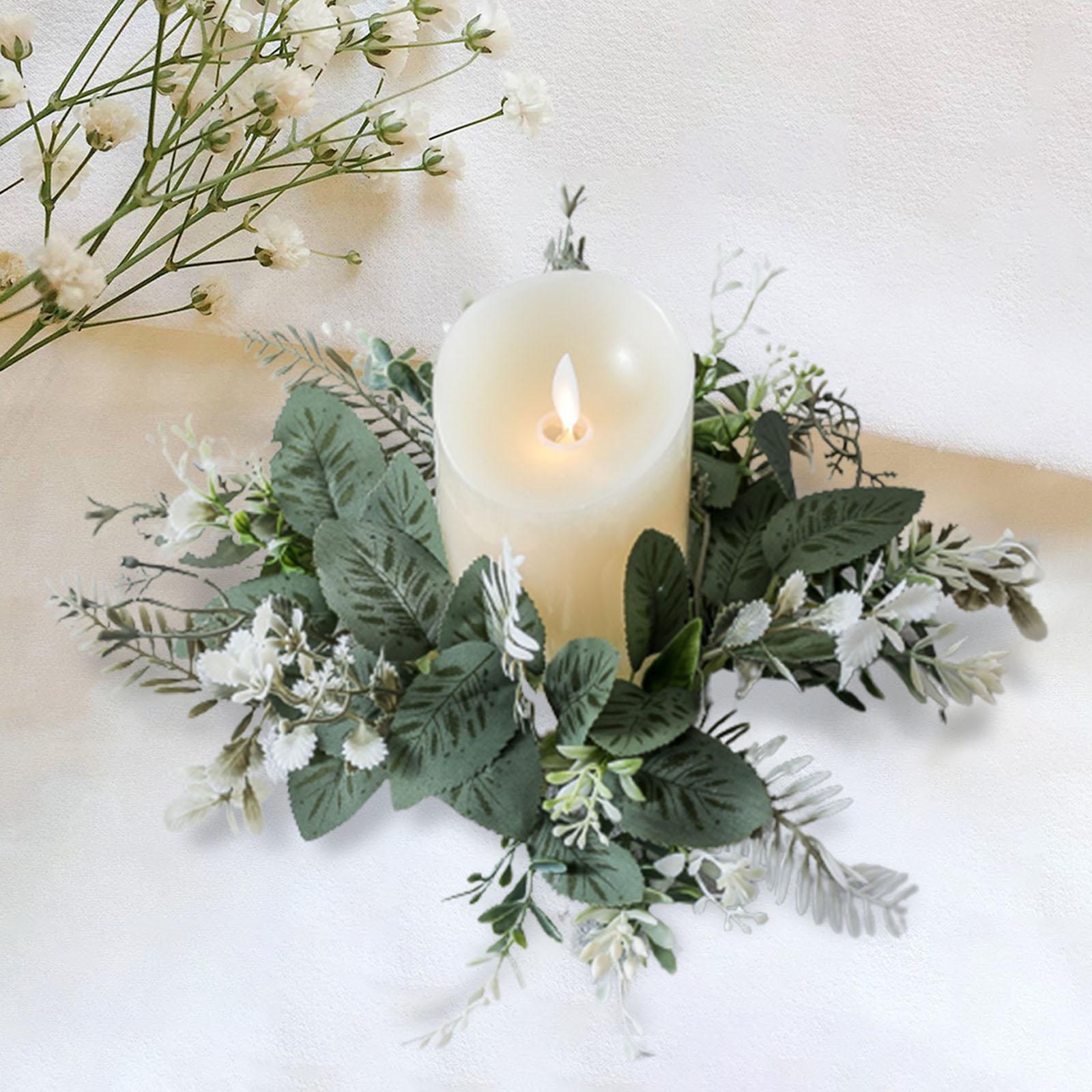 Greenery Candle Wreath Pillar Candle Rings Wreath Pillar Candle Holder Candle Garland for Bar Dining Table Party Living Room Decoration