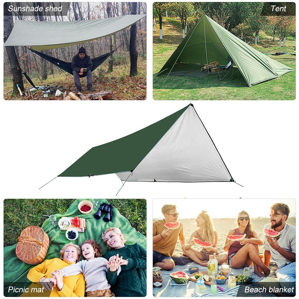 Awning Waterproof Tarp Tent Shade with Pole Folding Camping Canopy Ultralight Beach Sun Shelter for Survival Shelter