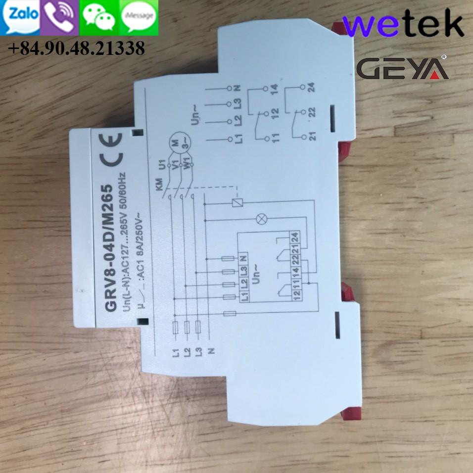 Wetek | Geya GRV8-04D Relay điện áp 3P+N, bảo vệ cao thấp áp,thứ tự pha, mất pha, ngược pha, 18mm, DIN, 2xSPDT (8A)