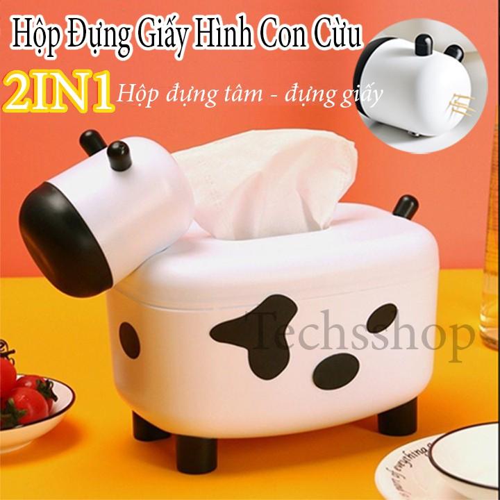 Hộp Đựng Giấy Ăn Để Bàn Hình Con Cừu Đa Năng 2in1 Có Ống Đựng Tăm