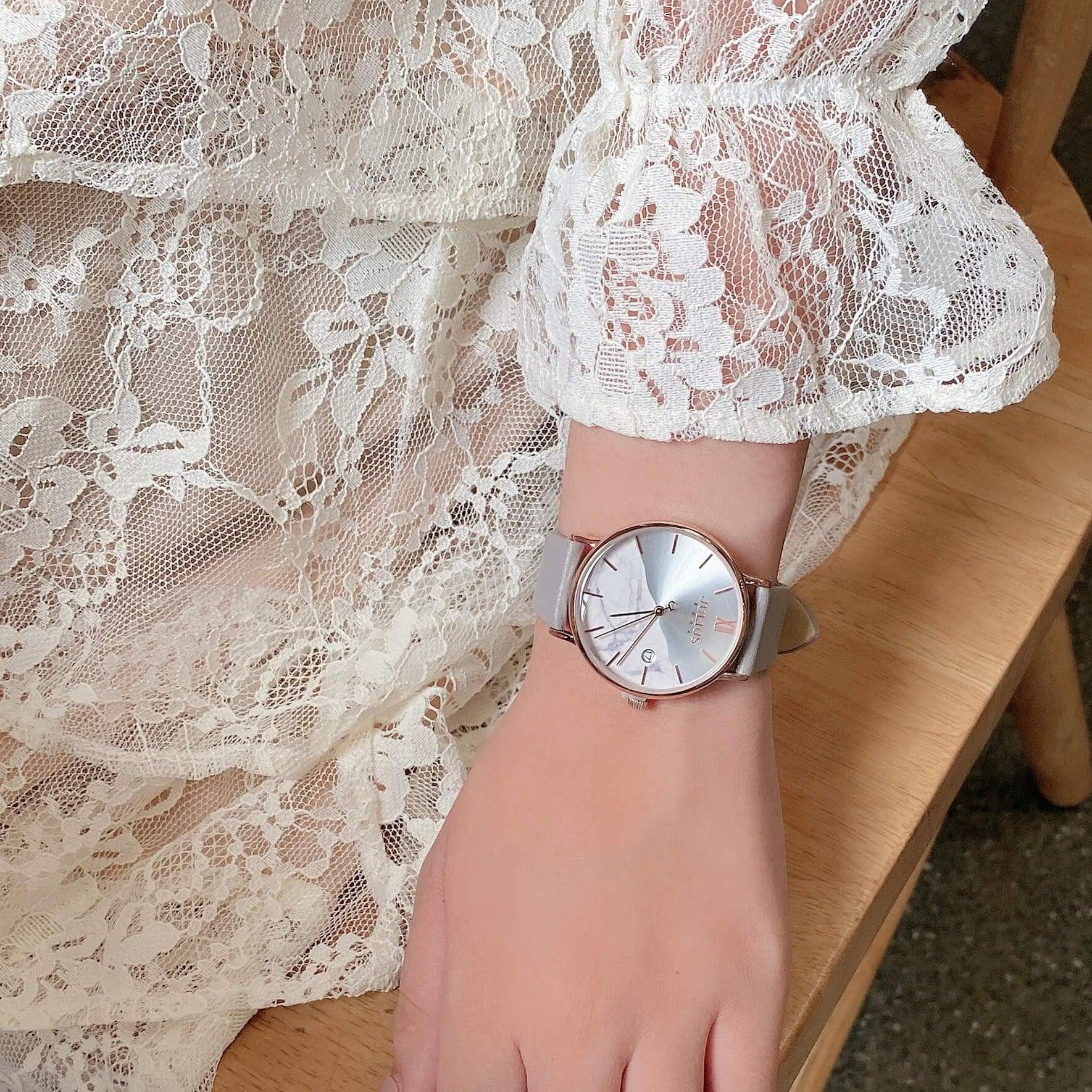 Đồng Hồ Nữ Chính Hãng Julius Cao Cấp Dây Da Mặt Tròn Chống Nước Kính Khoáng Đường Kính 36mm JA-1312A