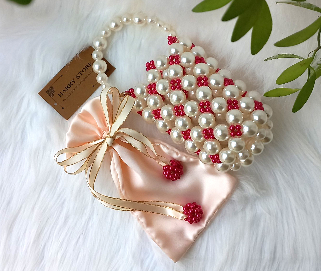 Túi ngọc trai nữ HRRB1-DD tự đan handmade túi đi dự tiệc sang trọng