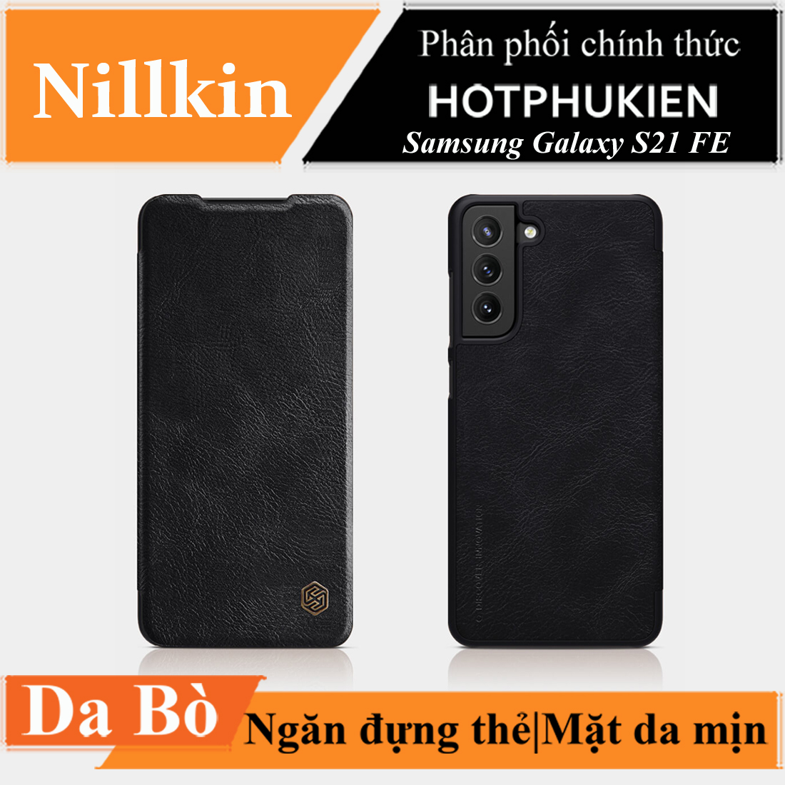 Bao da Leather cho Samsung Galaxy S21 FE 5G hiệu Nillkin Qin (Chất liệu da cao cấp, có ngăn đựng thẻ, mặt da siêu mềm mịn) - hàng nhập khẩu